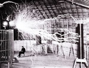 Tesla with his "Magnifying transmitter"